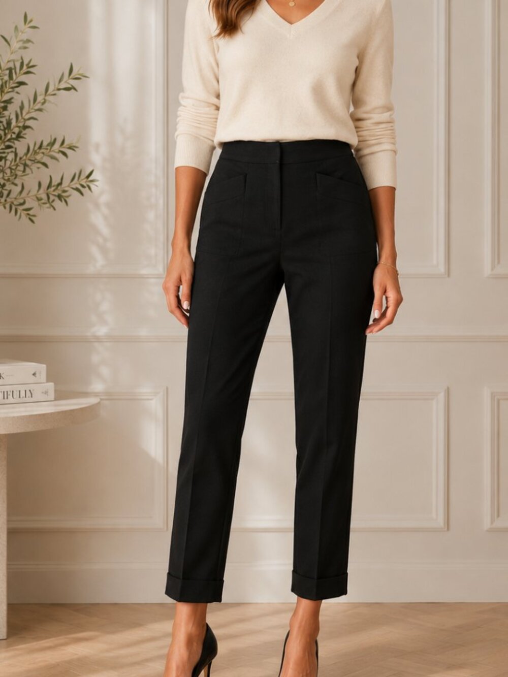 Club Monaco Black High Rise Slim Straight Cuffed Ankle Pants Size 6